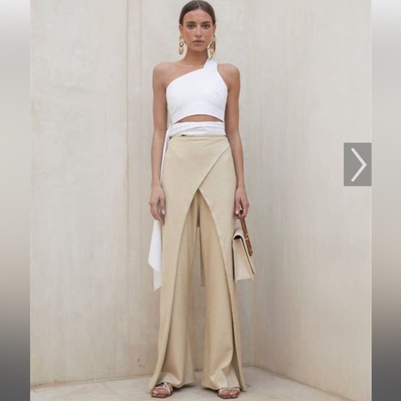 cult gaia Pants - Cult Gaia Claudette Wide Leg Wrap Pants - Sand Size M